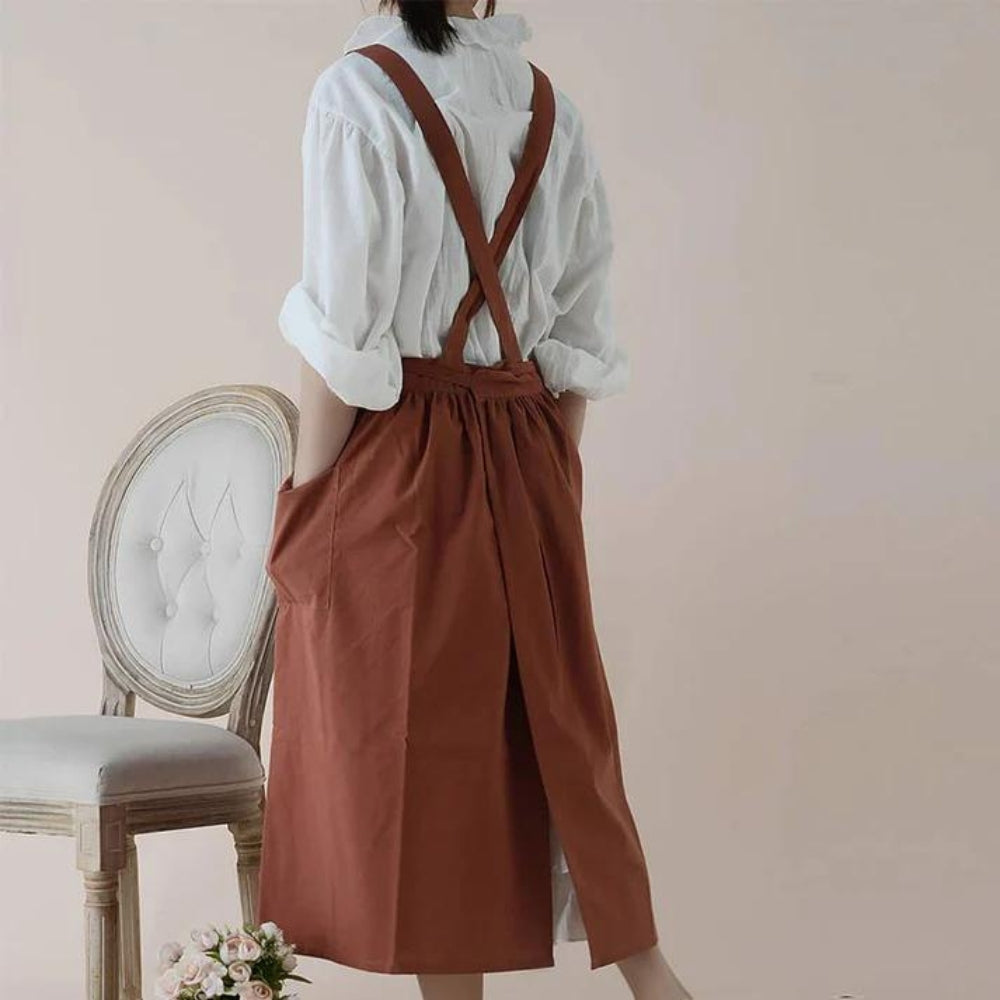 Baumwollschürze mit überkreuzten Trägern und Taschen