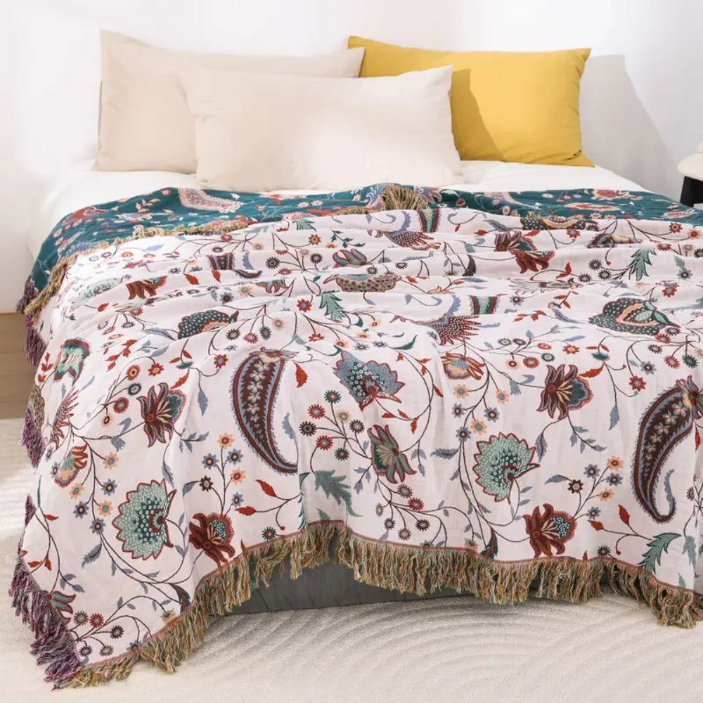 Wendbare Baumwoll-Tagesdecke mit Vintage-Blumenmuster