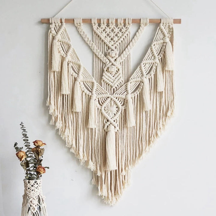 Tenture murale en macramé géométrique blanche
