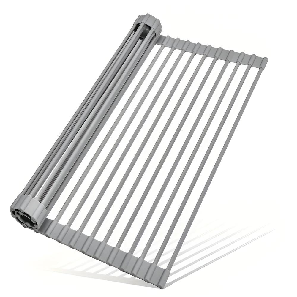 Aufrollbare Abtropfmatte aus Edelstahl 43 x 30 cm