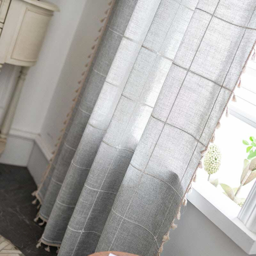Vorhang Karo Baumwollmischung mit Quasten