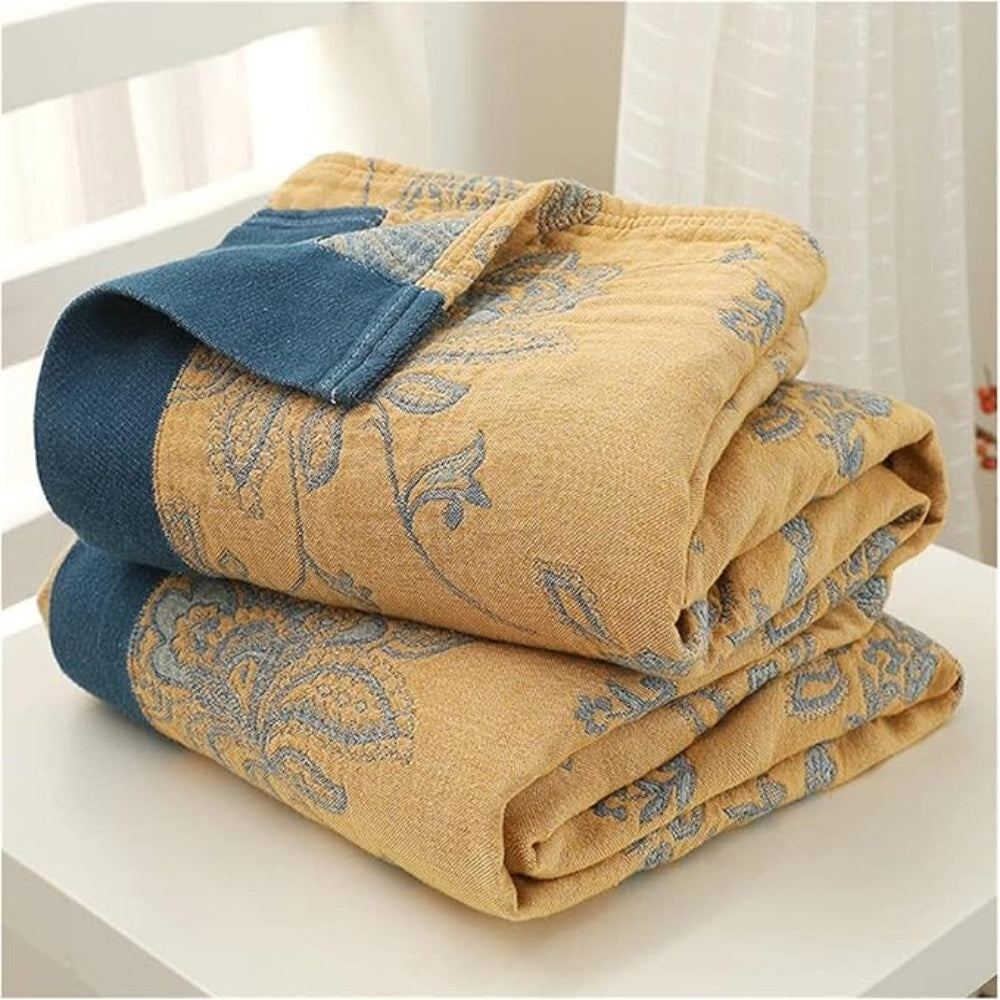 Fünflagige Baumwollmusselindecke mit floralem Jacquard