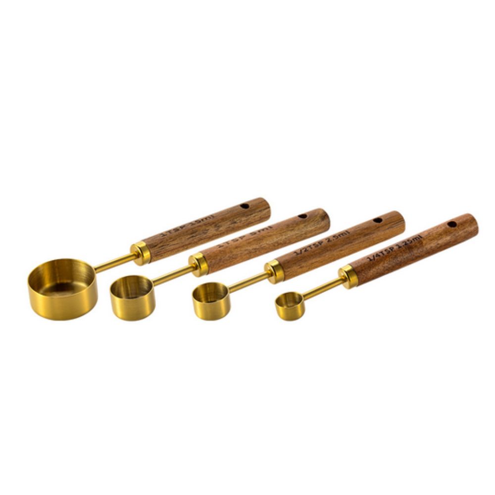 Messlöffel aus Stahl mit Holzgriff, 4er-Set