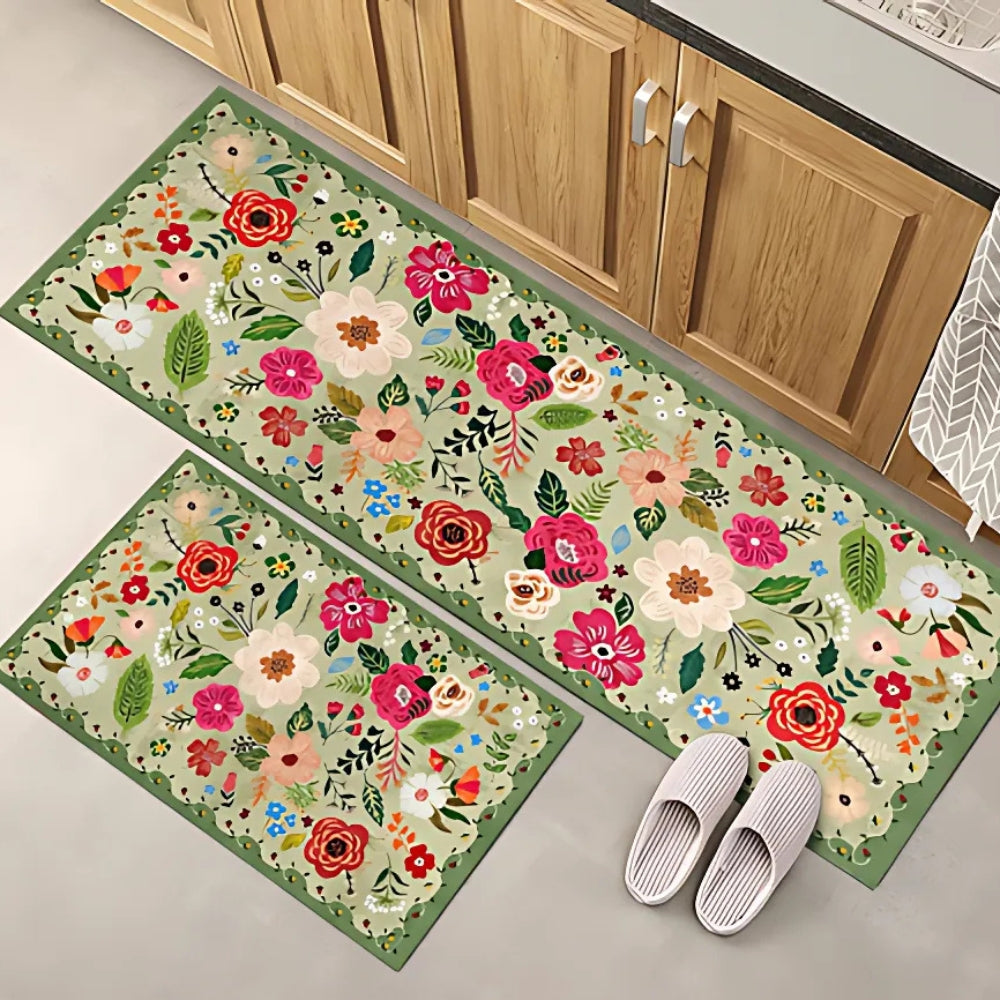 Lot de 2 tapis de cuisine rembourrés à fleurs