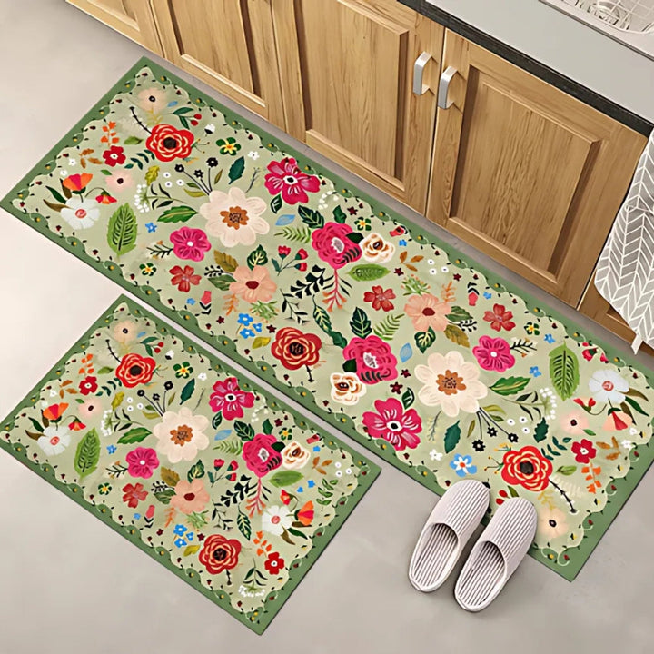 Lot de 2 tapis de cuisine rembourrés à fleurs