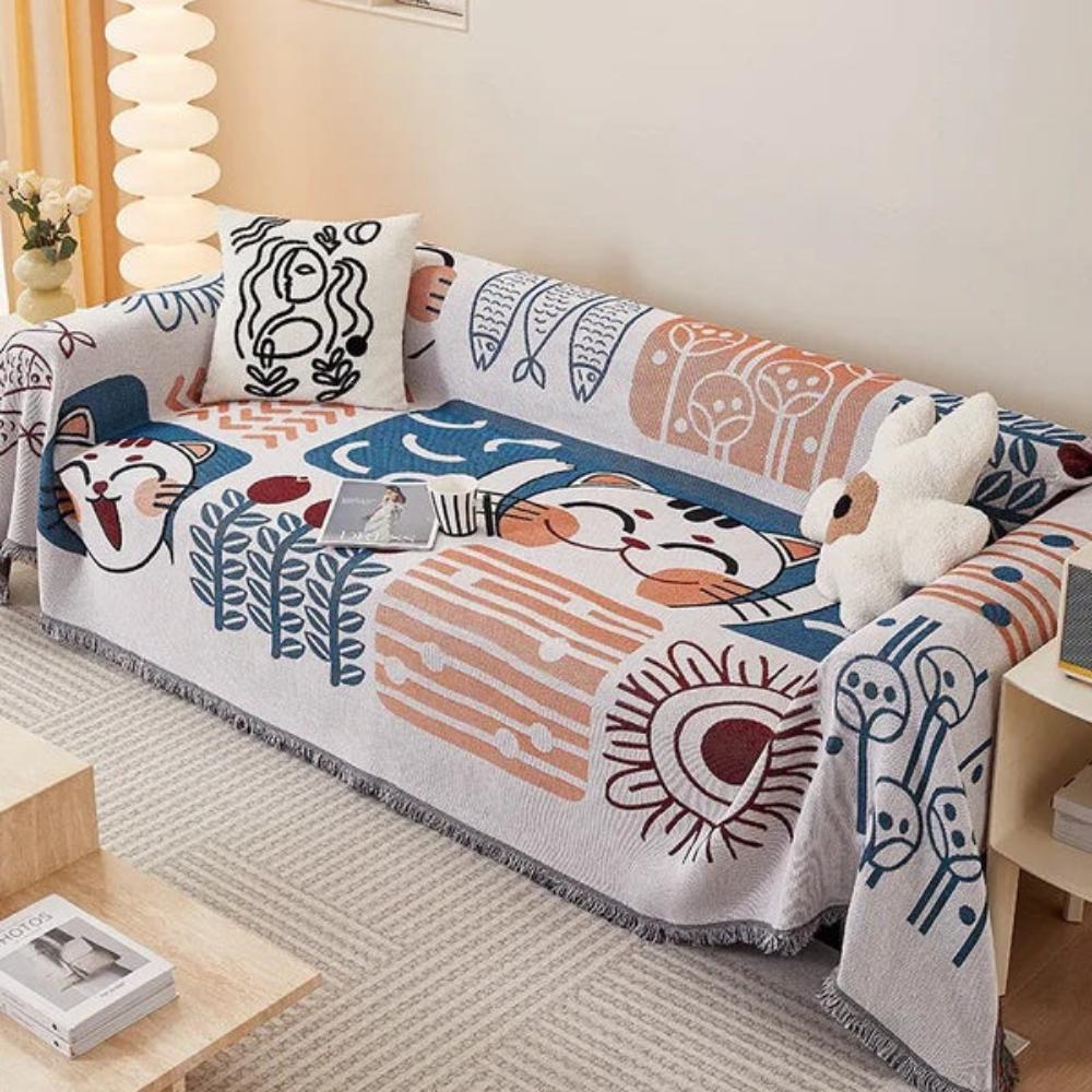 Jacquard-Sofadecke aus Baumwoll-Leinen mit Quasten