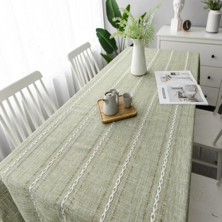 Tischdecke Baumwolle-Leinen Streifen mit Stickerei