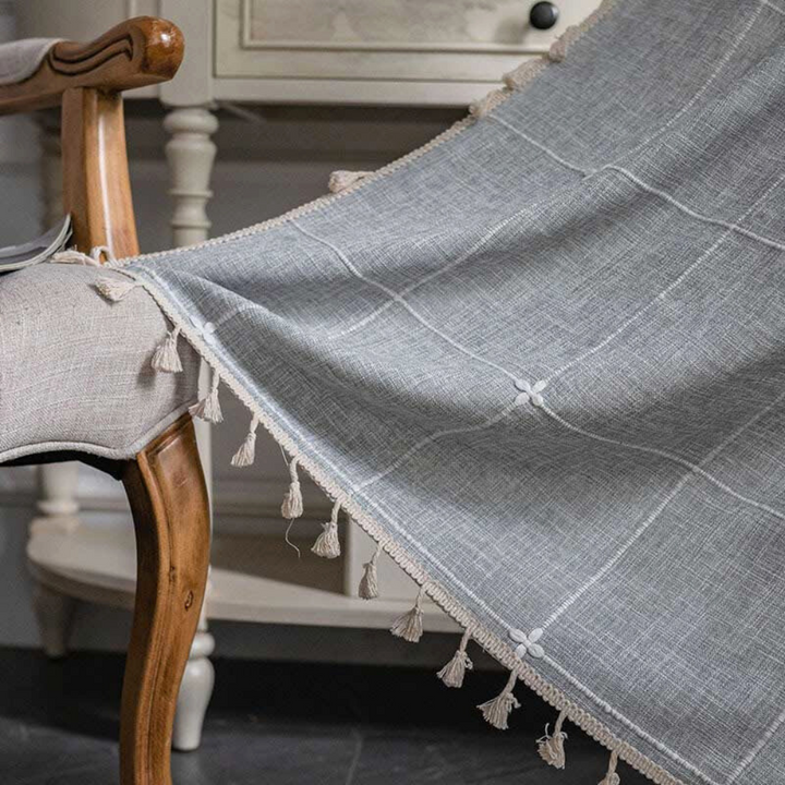 Vorhang Karo Baumwollmischung mit Quasten