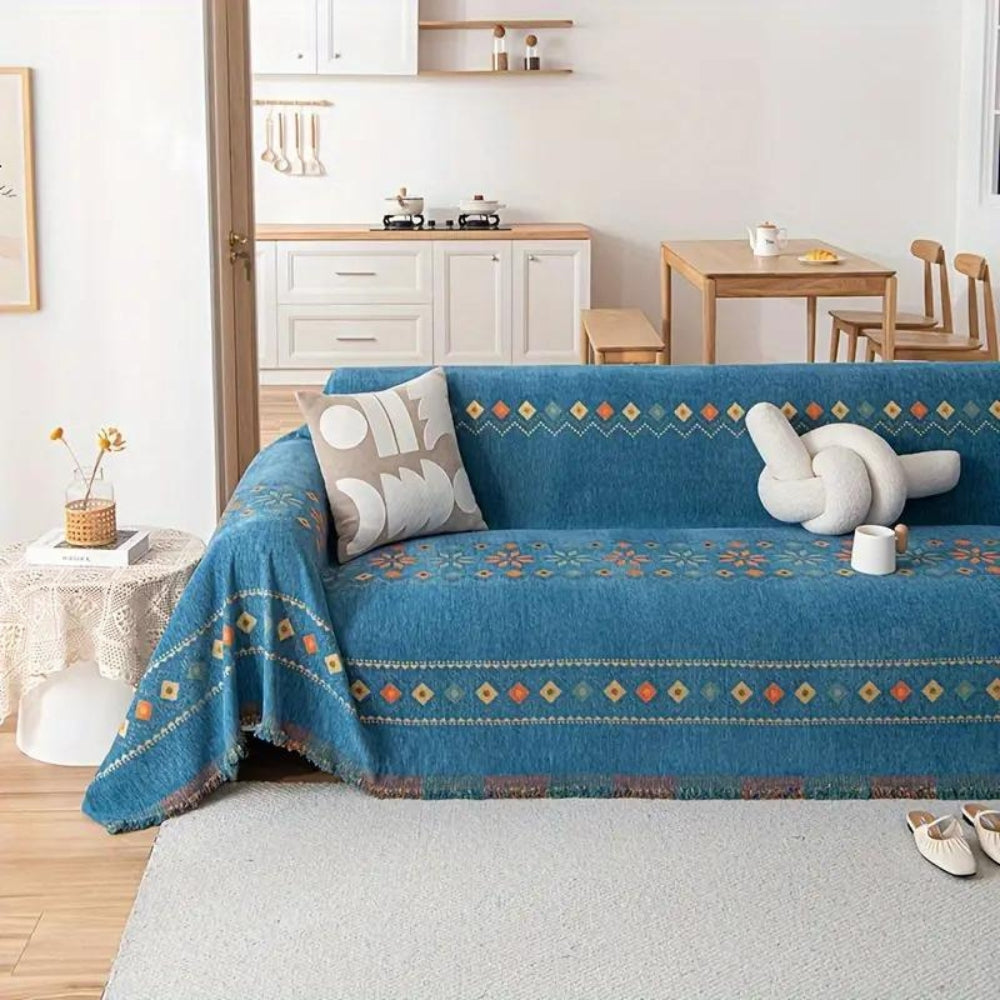 Boho-Sofaüberwurf aus Chenille mit Fransen