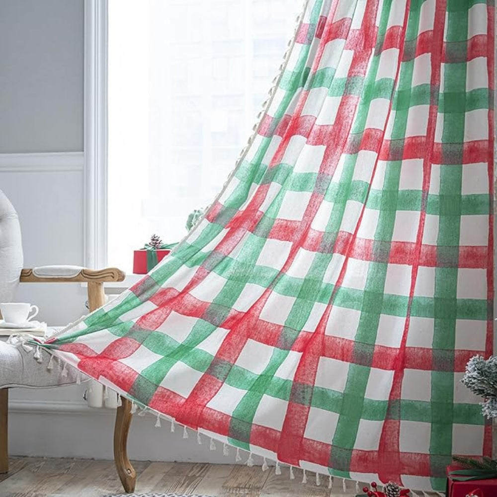Vorhang Karo weihnachtlich halbverdunkelnd
