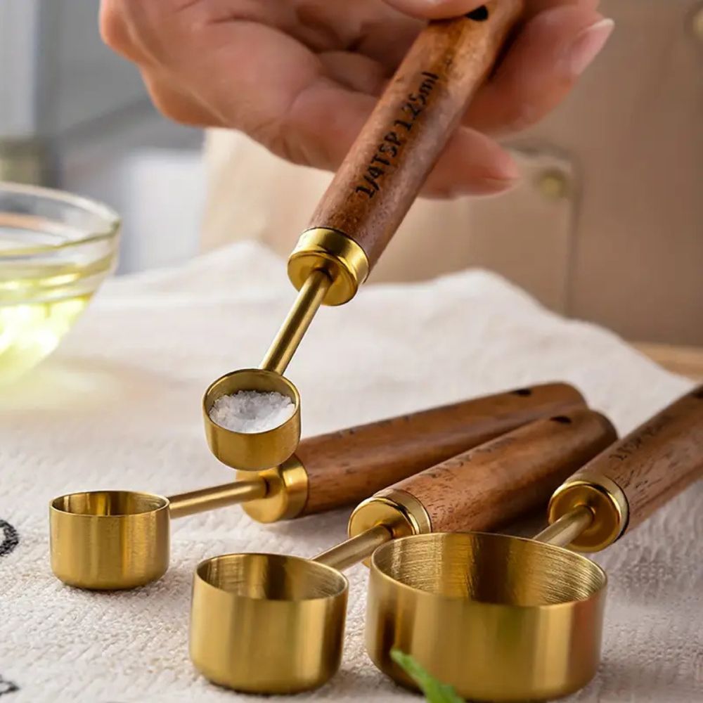 Messlöffel aus Stahl mit Holzgriff, 4er-Set
