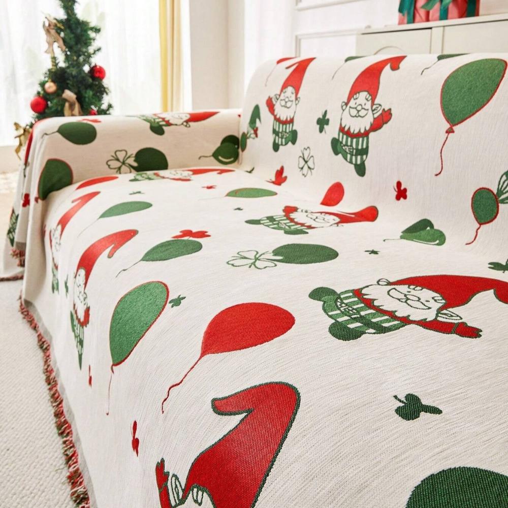 Gesteppter Sofaüberwurf mit Weihnachtswichteln