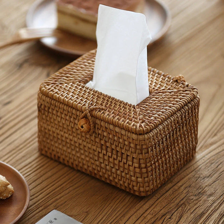 Geflochtene Taschentuchbox aus Rattan