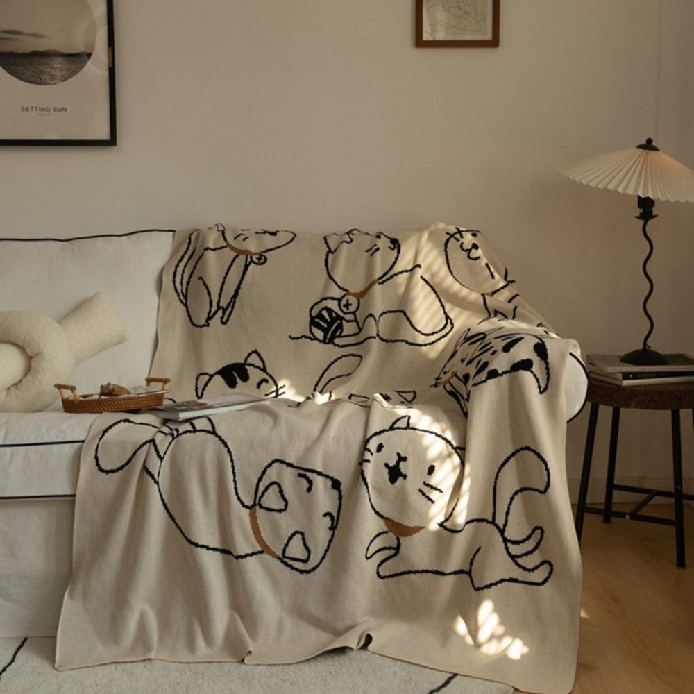 Jacquard-Baumwolldecke mit Katzenmuster 130 x 170 cm