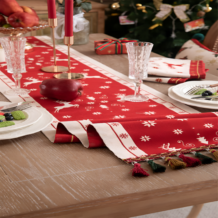 Weihnachtlicher Tischläufer mit Quasten