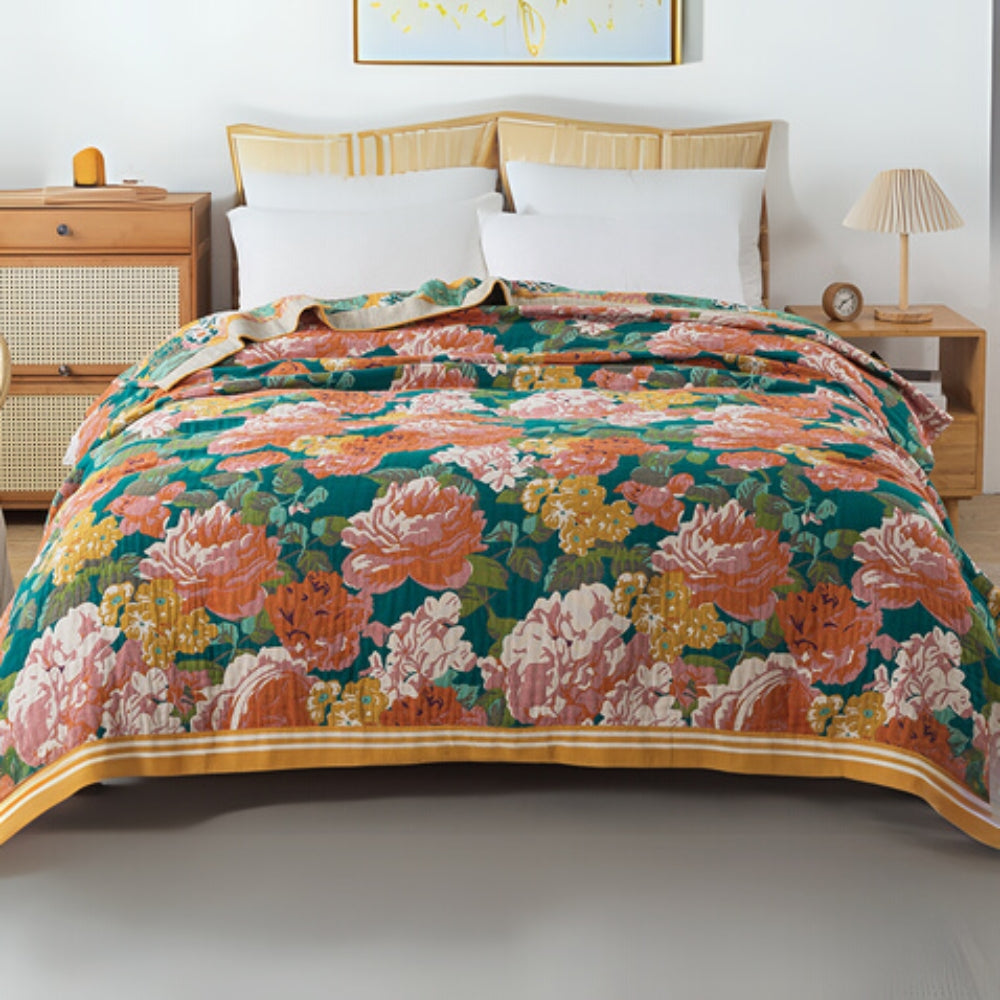 Baumwoll-Musselin-Decke mit Hibiskus 200 x 230 cm