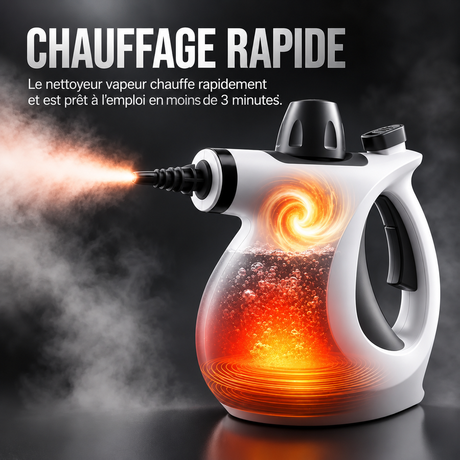 Weißer Hand-Dampfreiniger mit austretendem Dampfstrahl