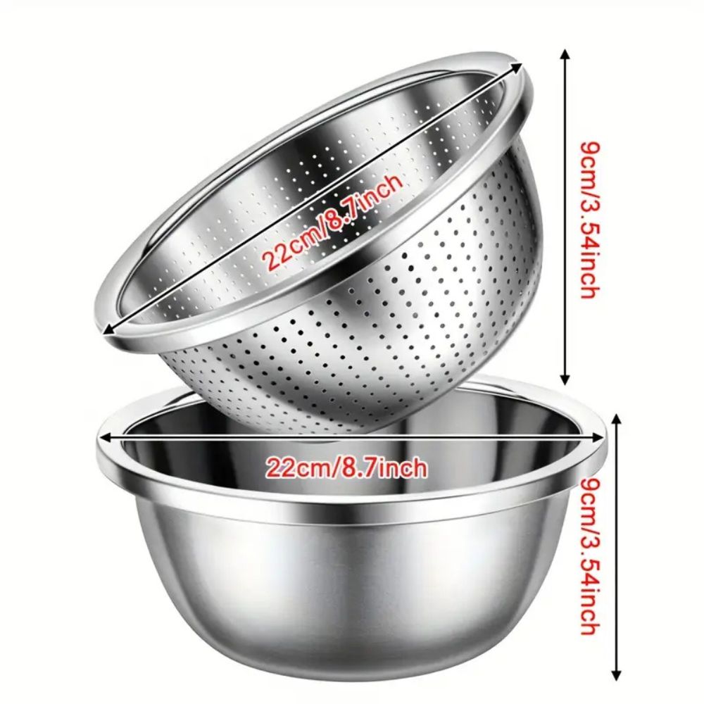 Set bol et passoire en acier inoxydable brossé