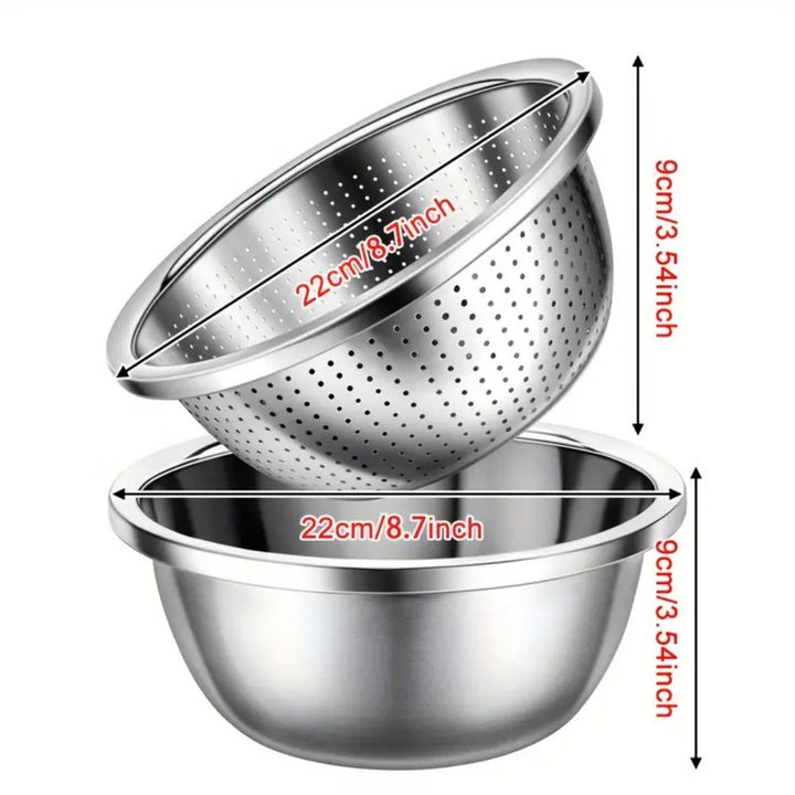 Set bol et passoire en acier inoxydable brossé