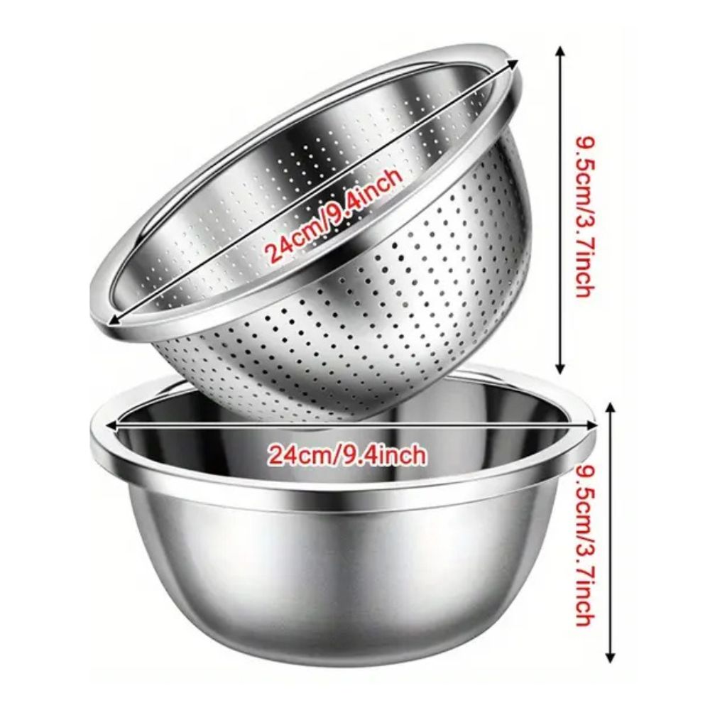 Set bol et passoire en acier inoxydable brossé
