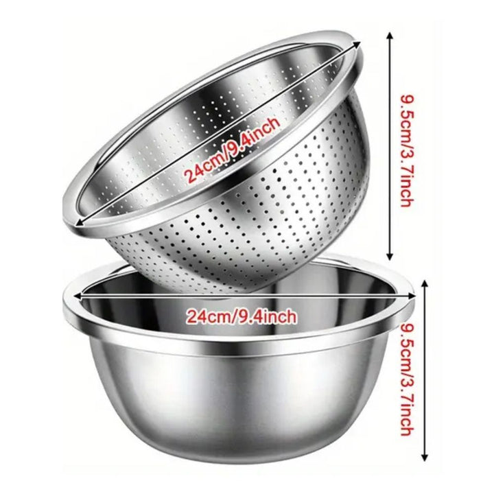 Set bol et passoire en acier inoxydable brossé