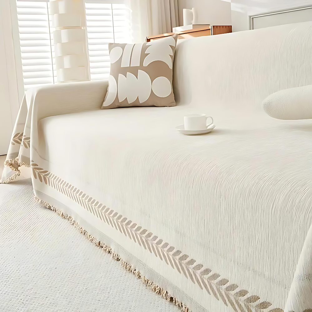 Rustikale Jacquard-Chenille-Sofadecke mit Quasten