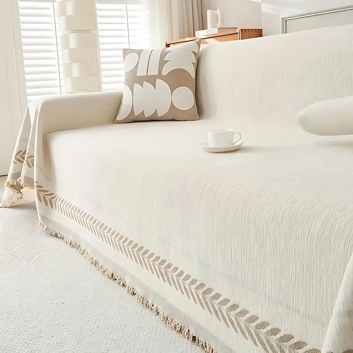 Rustikale Jacquard-Chenille-Sofadecke mit Quasten