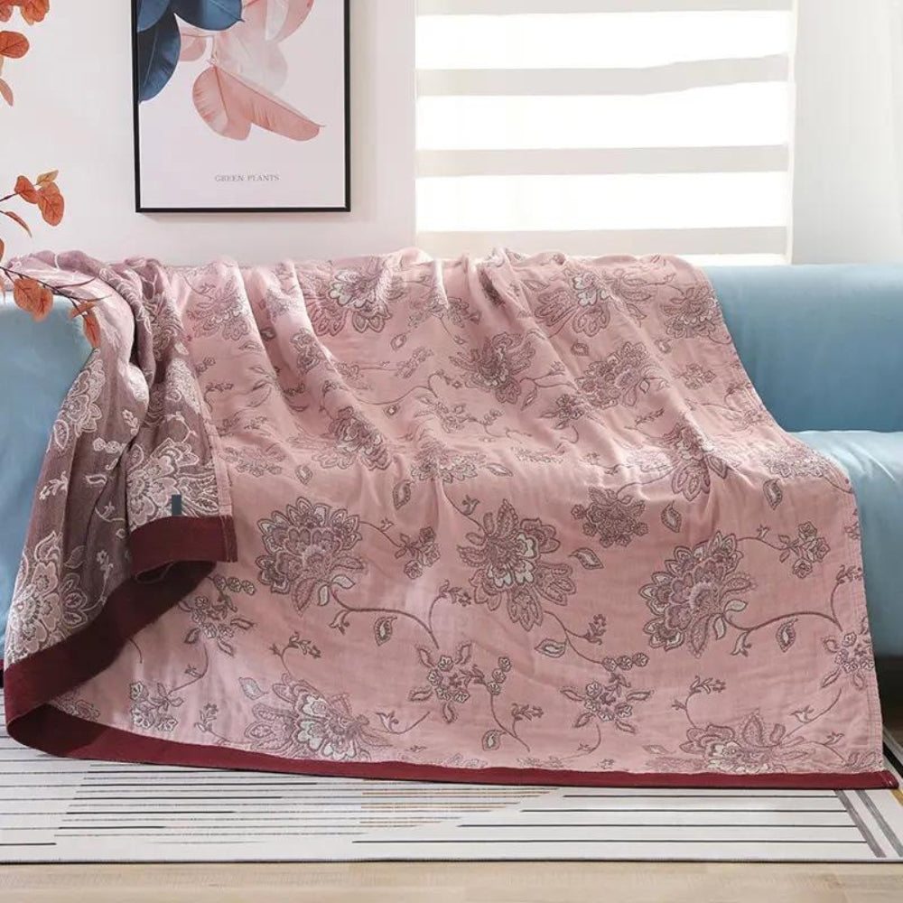 Fünflagige Baumwollmusselindecke mit floralem Jacquard