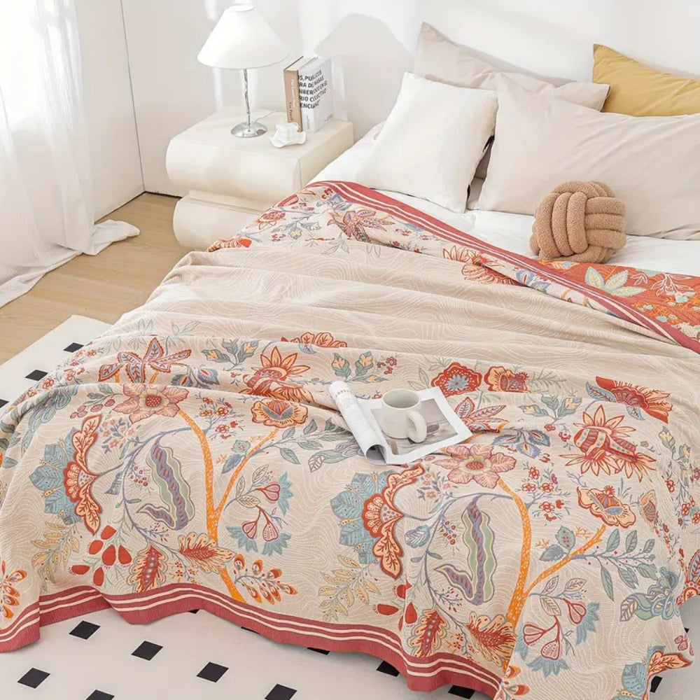 Wendbare Baumwoll-Tagesdecke mit Blumenmuster 250 x 250 cm