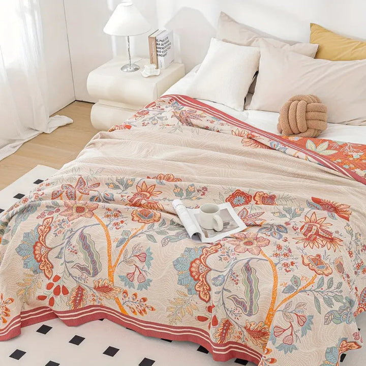 Wendbare Baumwoll-Tagesdecke mit Blumenmuster 250 x 250 cm
