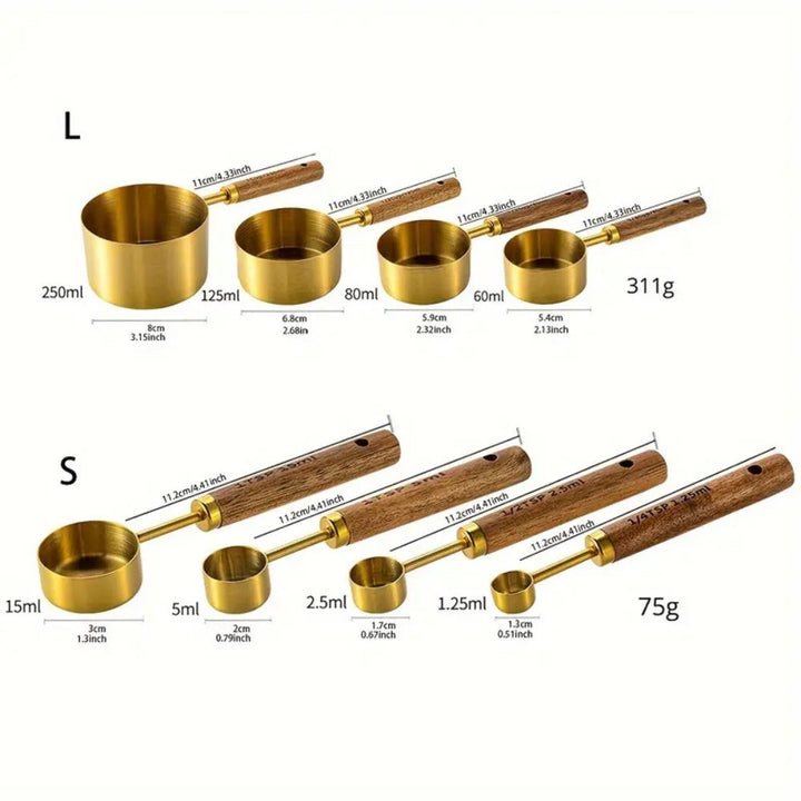 Messlöffel aus Stahl mit Holzgriff, 4er-Set