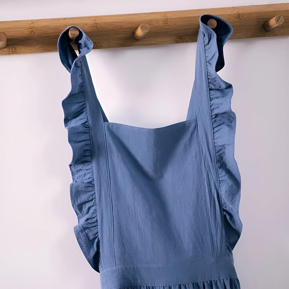 Baumwoll-Leinen-Schürze mit Spitzenvolant