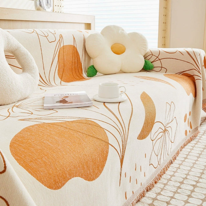Wendbare Chenille-Sofadecke mit Blumenmuster und Quasten