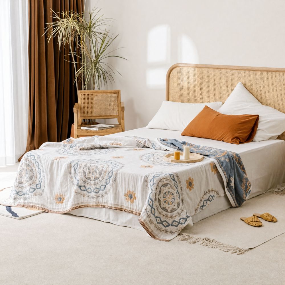 Baumwoll-Tagesdecke mit Boho-Mandala
