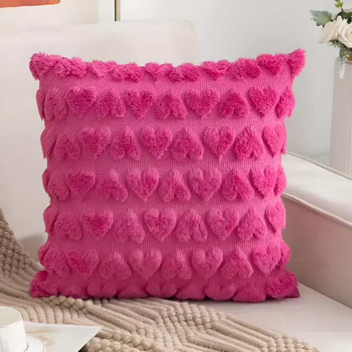 Kissenhülle aus Plüsch mit Herzmotiv 45 x 45 cm