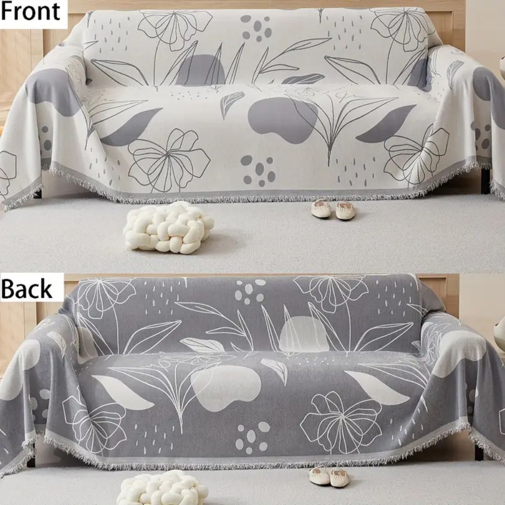 Wendbare Chenille-Sofadecke mit Blumenmuster und Quasten