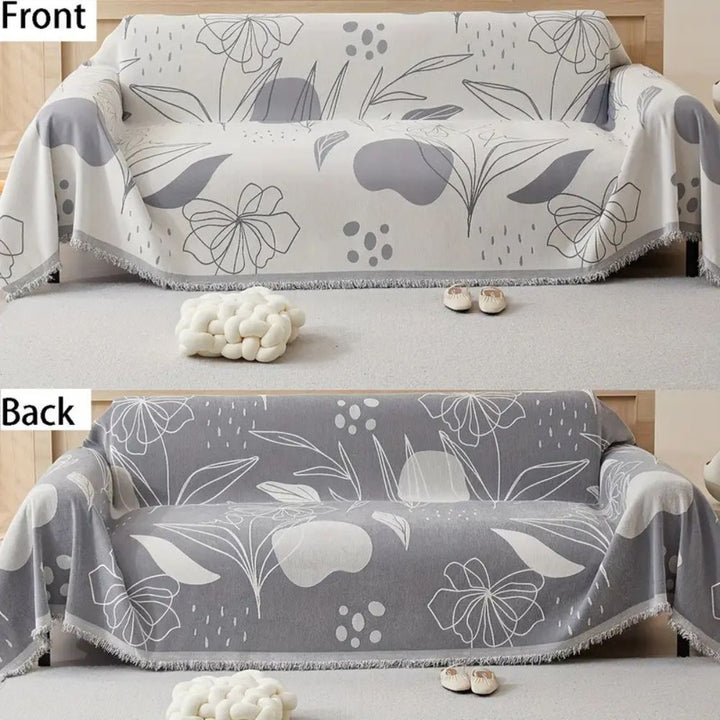 Wendbare Chenille-Sofadecke mit Blumenmuster und Quasten