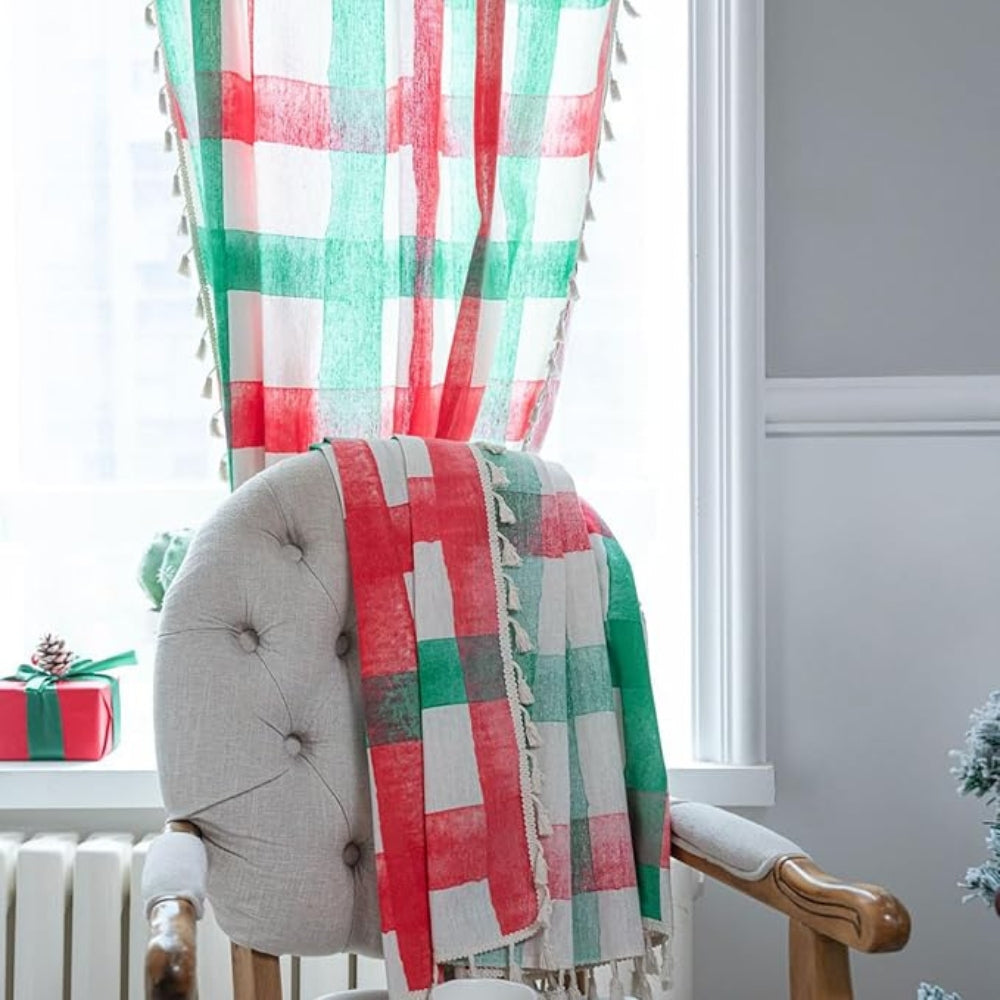 Weihnachtsvorhang mit Karomuster, halbverdunkelnd