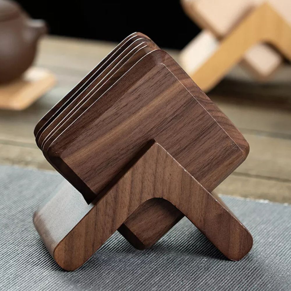Untersetzer aus Holz, 6er-Set mit Halter