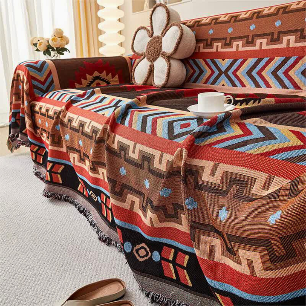 Geometrischer Boho-Sofaüberwurf, großes Format