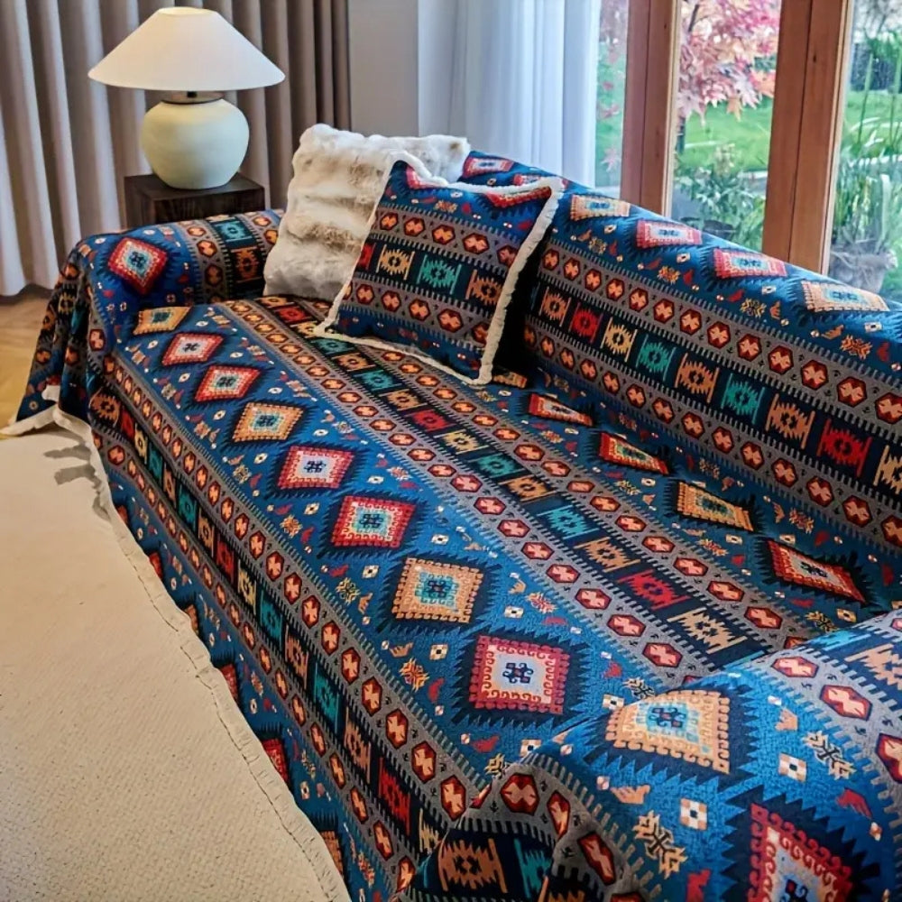 Boho-geometrische Sofadecke aus Baumwoll-Leinen-Mischgewebe