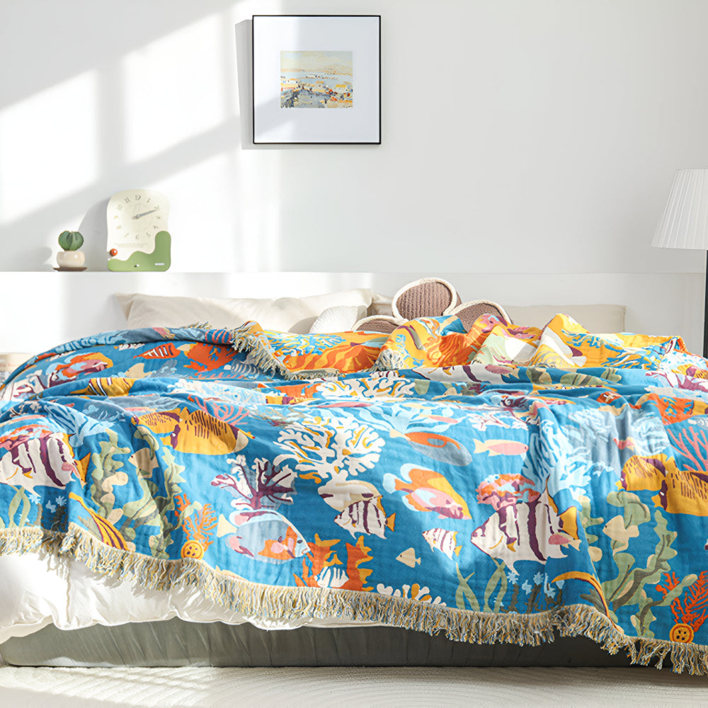 Baumwoll-Musselin-Decke, Unterwasserwelt 200 x 230 cm
