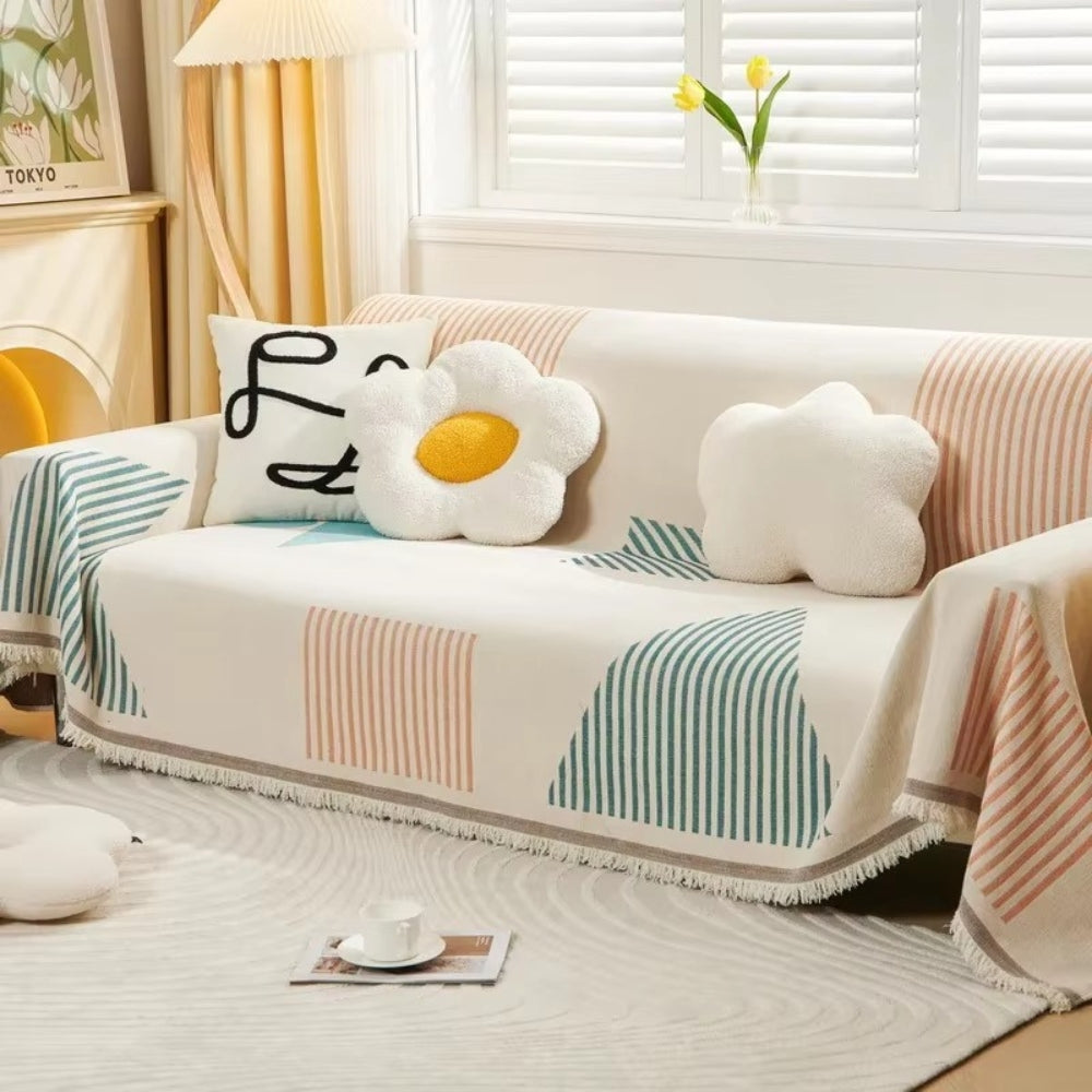 Chenille-Sofadecke mit dezentem geometrischem Muster