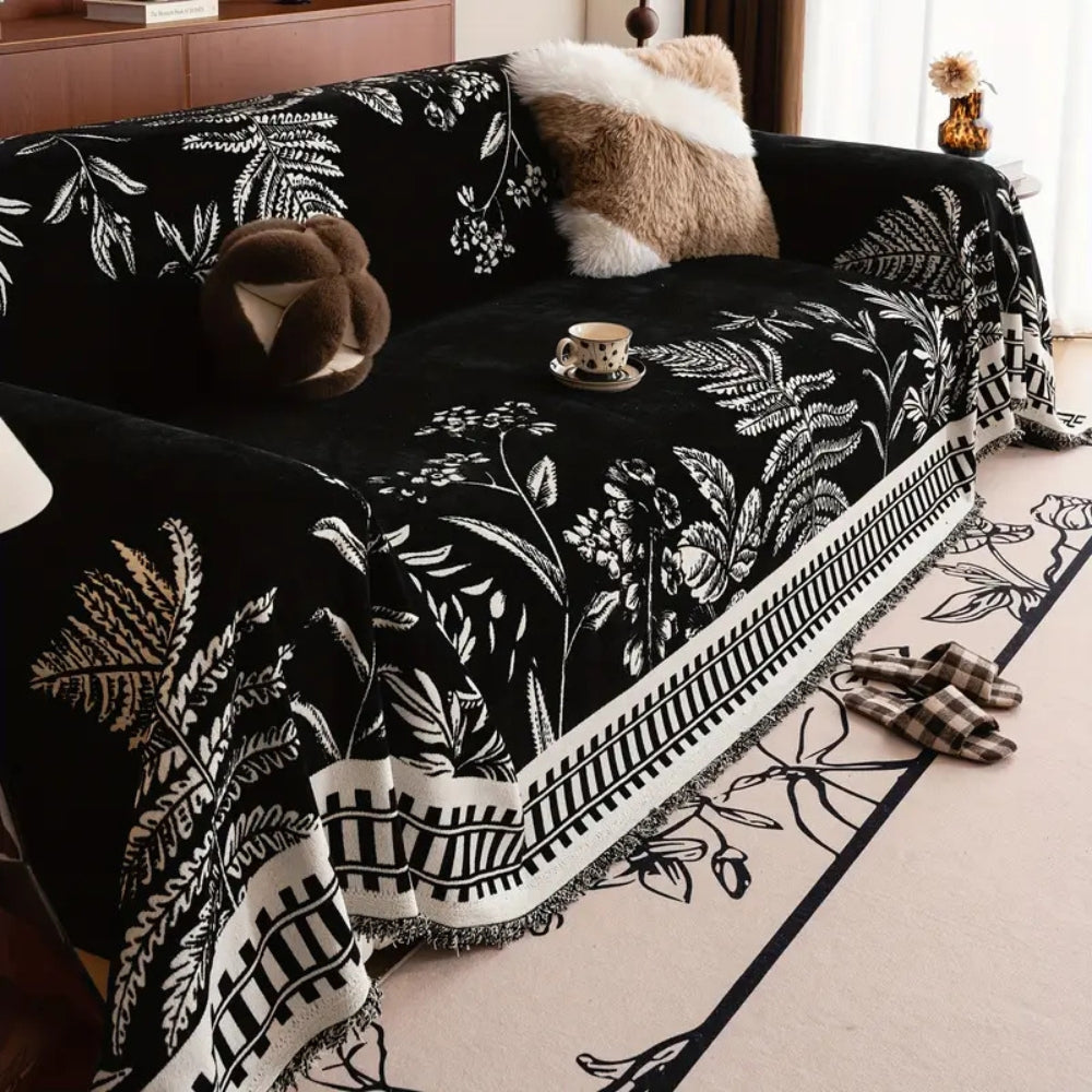 Sofaüberwurf aus Chenille mit botanischem Blumenmuster