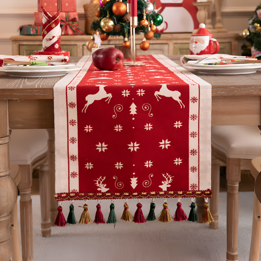 Weihnachtlicher Tischläufer mit Quasten
