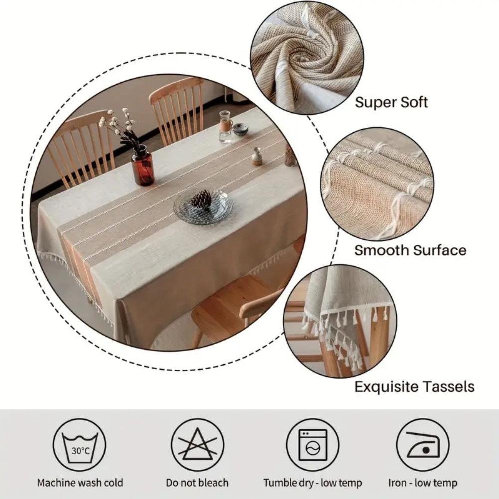 Tischdecke Leinen geometrisch mit Quasten