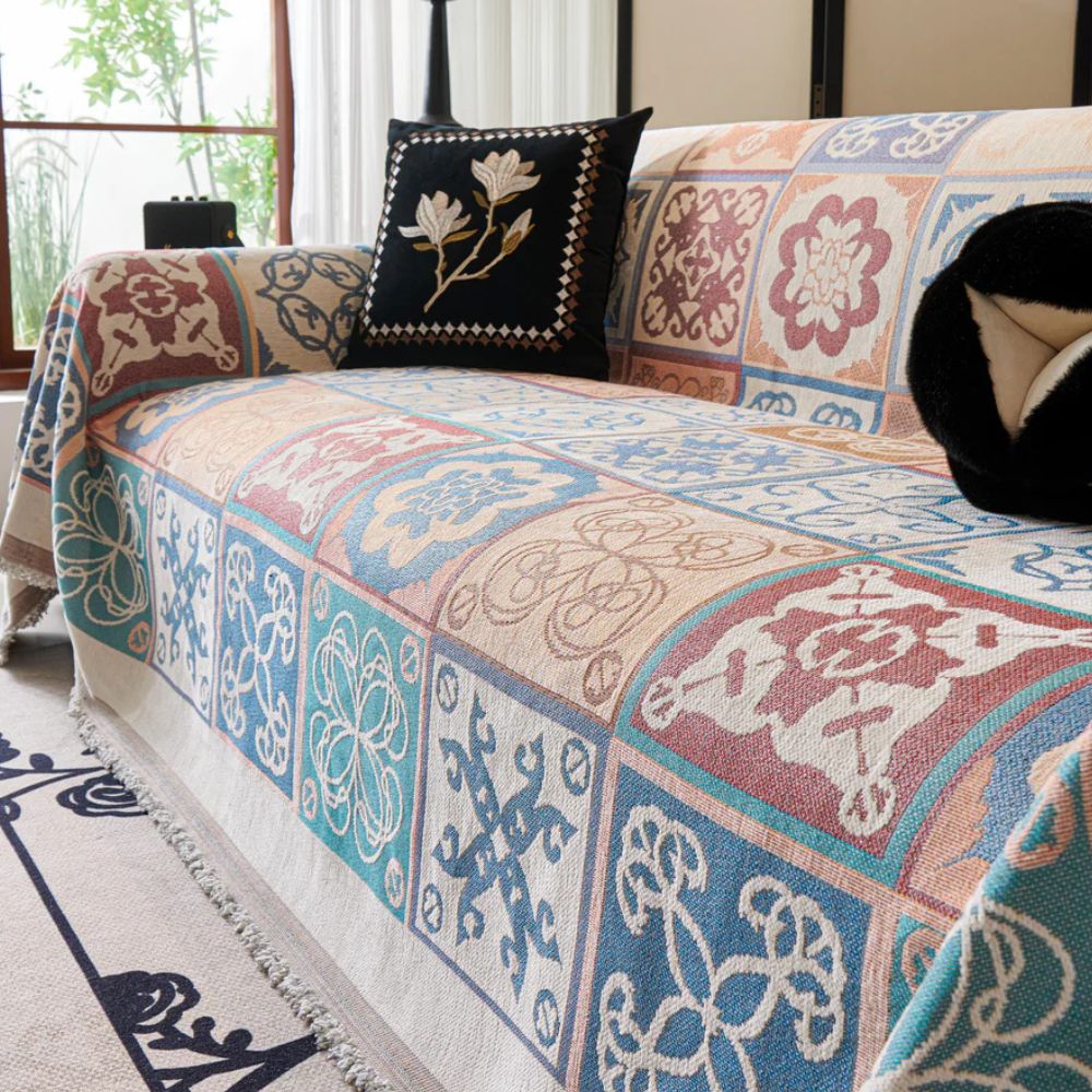 Chenille-Sofaüberwurf, Fliesenmosaik