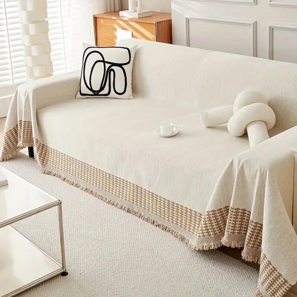 Rustikale Jacquard-Chenille-Sofadecke mit Quasten