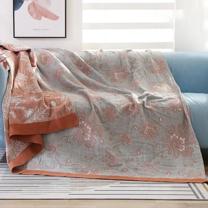 Fünflagige Baumwollmusselindecke mit floralem Jacquard