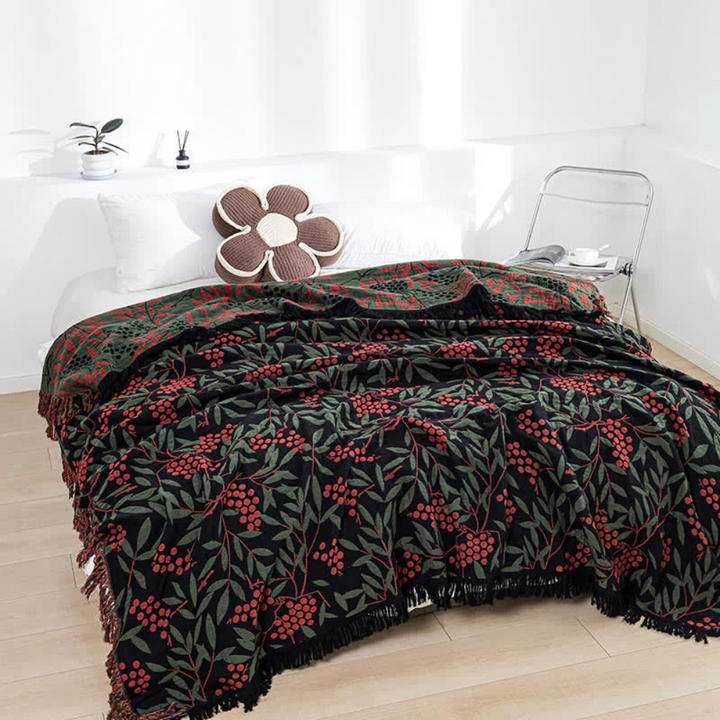 Jacquard-Tagesdecke aus Baumwolle mit Begonien und Quasten